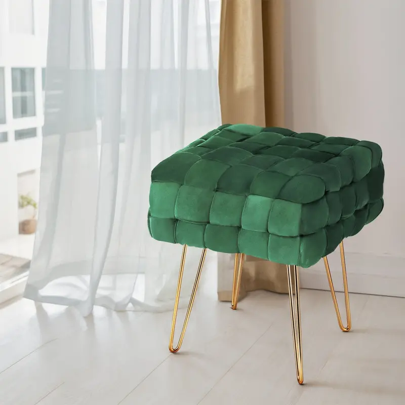 Green Woven Velvet Ottoman – Artiss Vanity Foot Stool With Storage 1