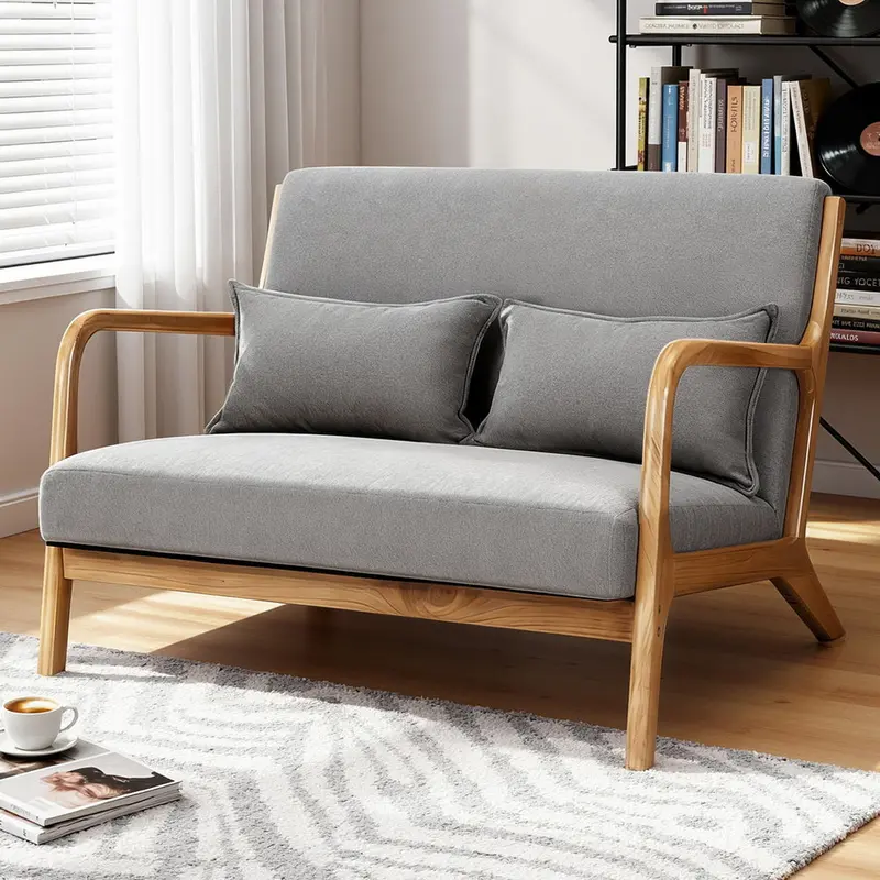Grey Fabric Loveseat – Compact 2-Seater Armchair For Living Areas 1