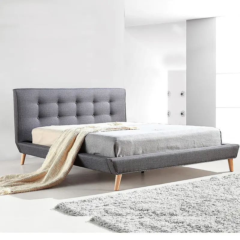 Grey Linen Fabric Queen Bed Frame – Deluxe Soft-Touch Upholstered Design 1