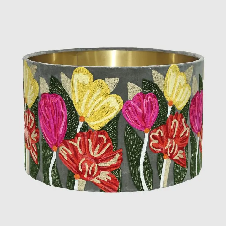 Grey Lotus-Inspired Drum Lamp Shade – 40Cm Diameter × 25Cm Height 1