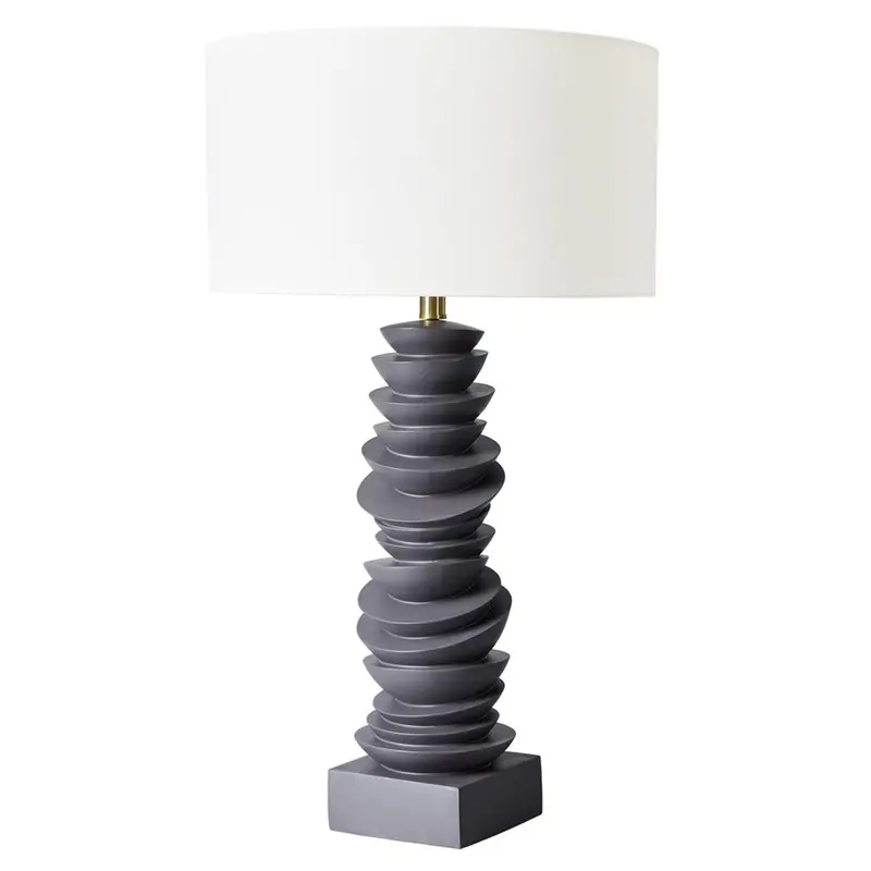Grey Mendoza Table Lamp With White Fabric Shade 1