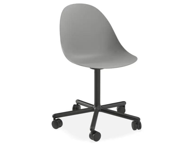 Grey Pebble Chair With Shell Seat And Swivel Base With Black Castors 1
