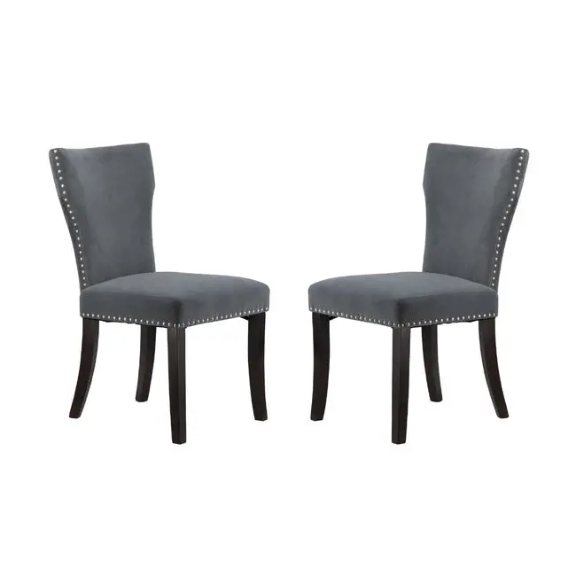 Grey Velvet-Look Studded Armless Dining Chairs – Set Of 2 1