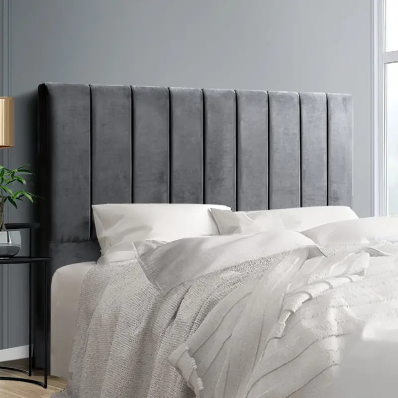 Grey Velvet Upholstered Double Headboard – Vela Bed Frame Accent 1