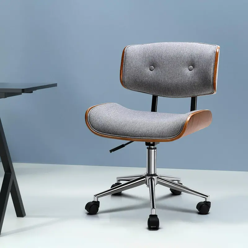 Grey Wooden-Framed Fabric Office Chair – Comfortable Mid-Back Work Seat 1