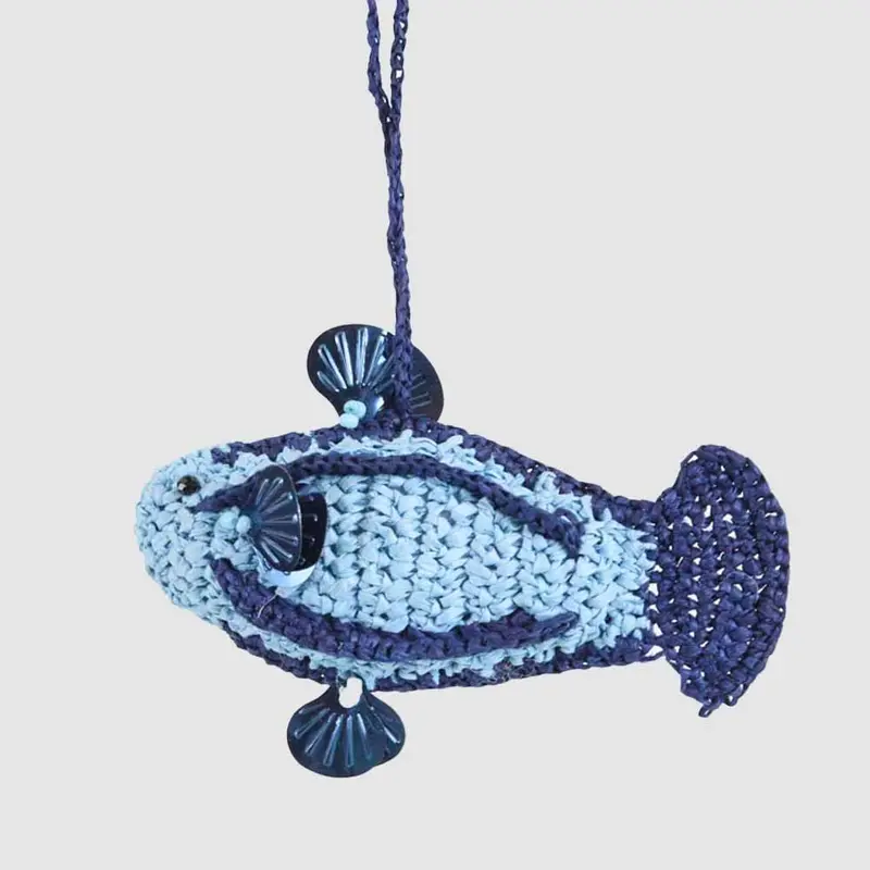 Hand-Crocheted Fish Ornament – Deep Ocean Blue Tone 1