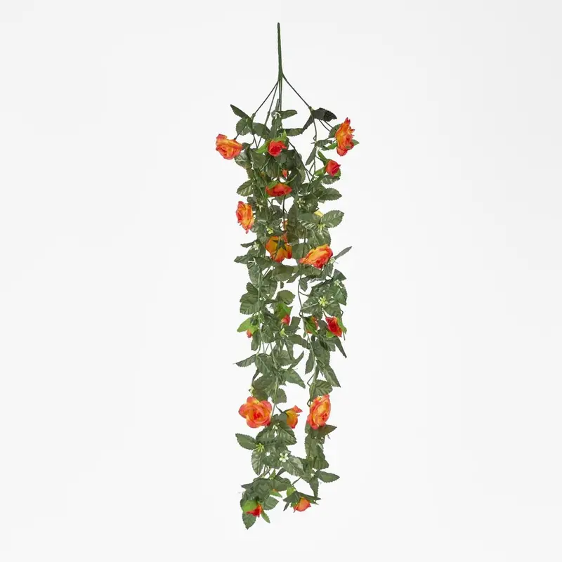 Hanging Orange Rose Bush – Real-Touch Cascading Faux Plant 1