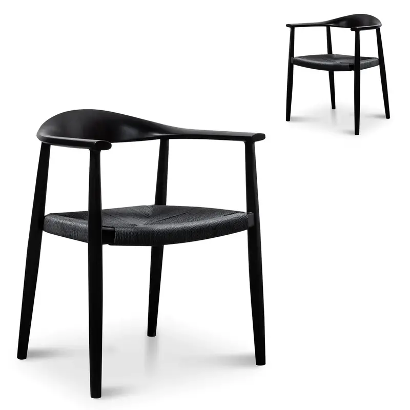 Hans Wegner-Inspired Dining Chairs – Set Of 2, All-Black Finish 1