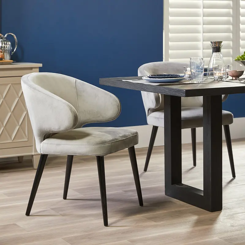 Harlow Black Dining Chair With Grey Velvet Upholstery 1