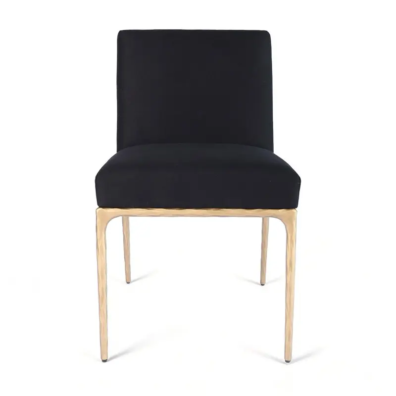 Heston Brass Dining Chair – Black Linen Fabric Seat 1