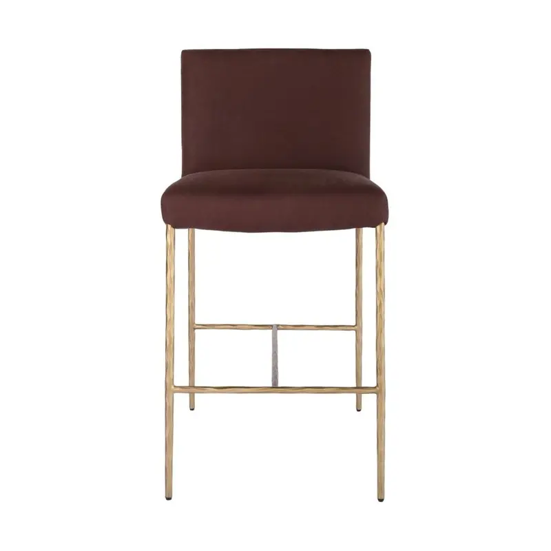 Heston Brass-Finished Kitchen Stool With Chocolate Linen Backrest 1