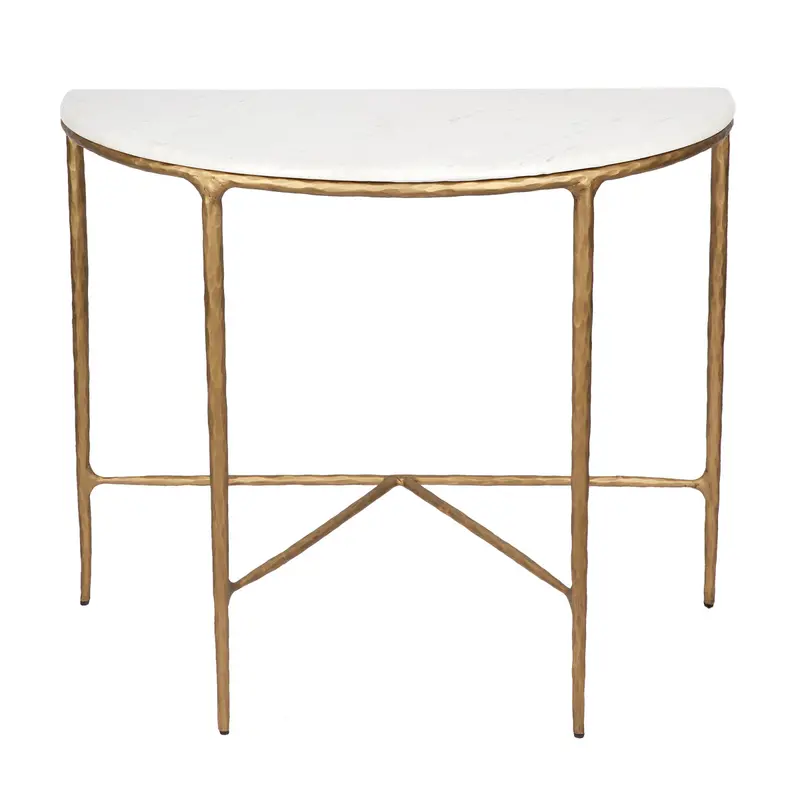 Heston Brass-Framed Marble Demilune Console Table 1