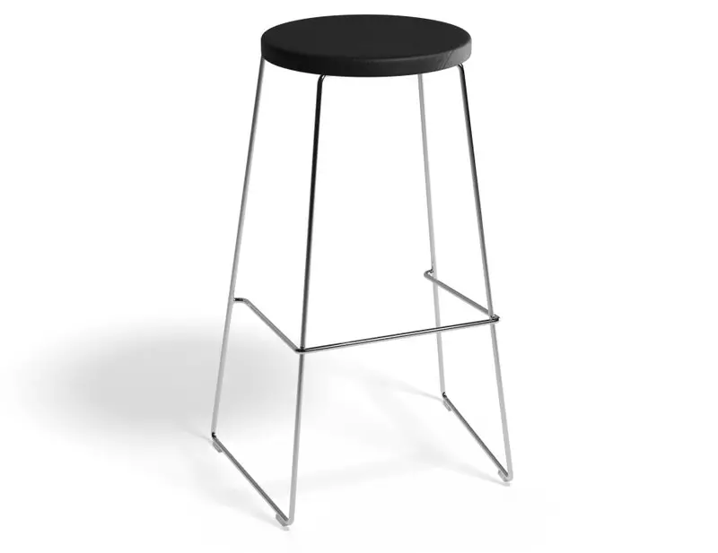 Hugo Chrome-Bar Stool: Black Upholstered Round Seat – 78 Cm Bar Height 1