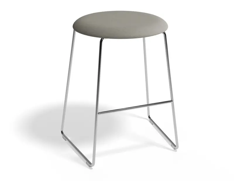 Hugo Low Stool In Chrome With Light Grey Fabric Seat – 46Cm Round Base 1