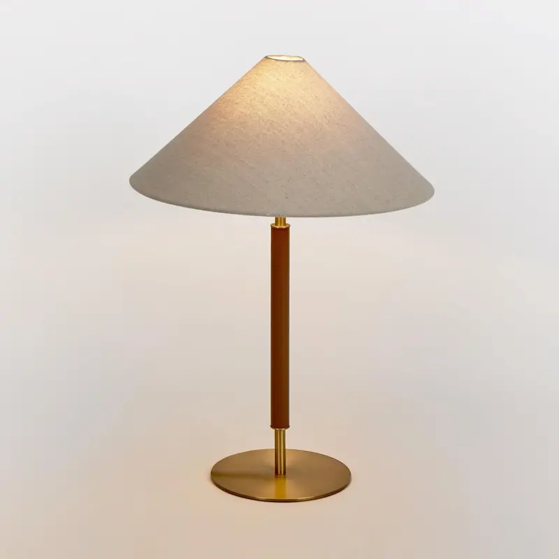 Huntley Brass & Leather Table Lamp With Cream Shade 1