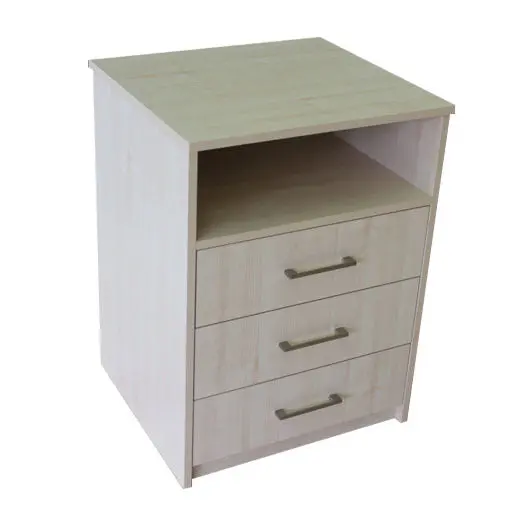 Hyacinth Bedside Table – Urban Planked Polytec Finish With Castors, Three Soft-Close Drawers & Shelf (Floor Stock) 1