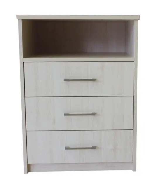 Hyacinth Blonde Polytec Bedside Table – Three-Drawer Configuration With Integrated Shelf 1