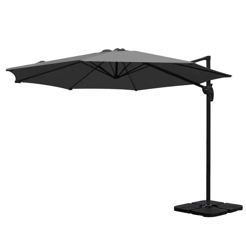 Instahut 3M Roma-Style Cantilever Umbrella – Charcoal 360° Tilt Parasol With Base For Patios & Beaches 1