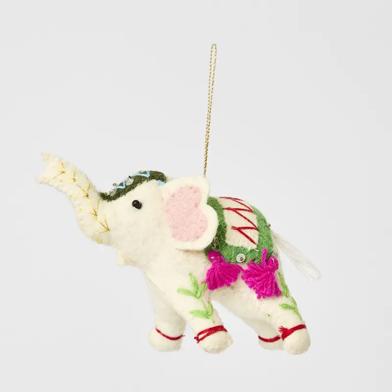 Ivory Happy Elephant Felt Decoration – Adorable Miniature Animal Ornament 1