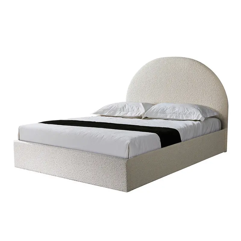 Ivory White Bouclé King Bed Frame With Under-Bed Storage 1