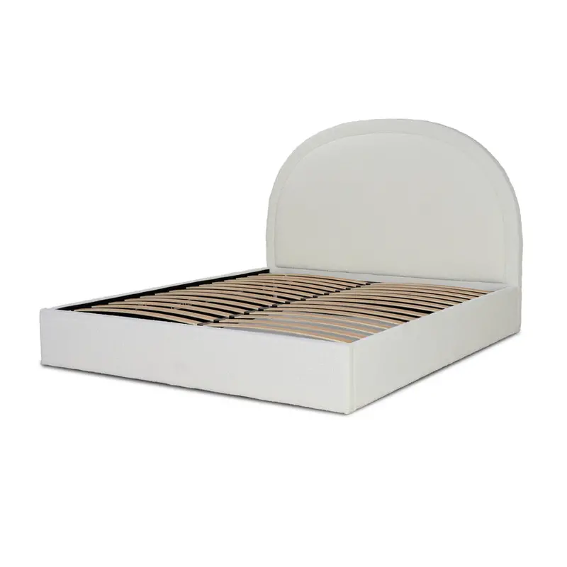 Ivory White Bouclé Queen Bed Frame With Under-Bed Storage 1