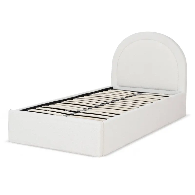 Ivory White Bouclé Single Bed Frame With Under-Bed Storage 1