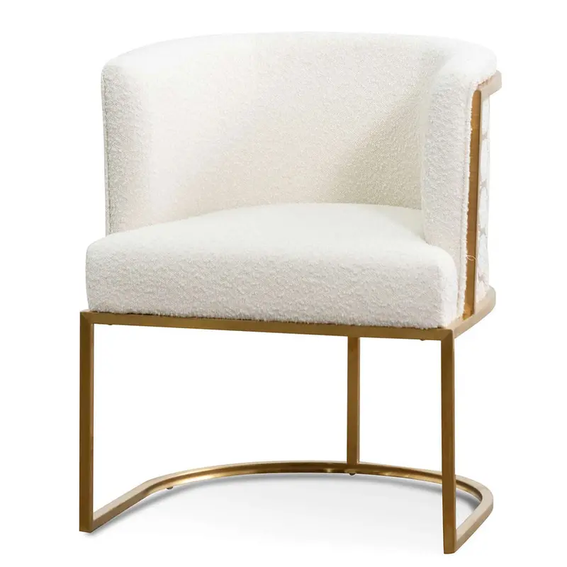 Ivory White Bouclé Swivel Lounge Chair – Brushed Gold Frame 1