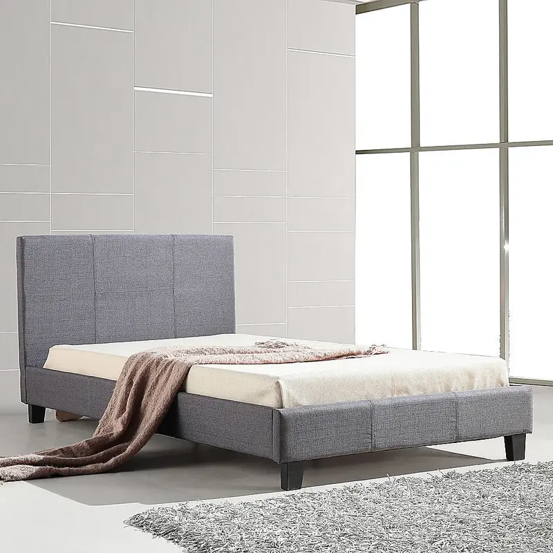 King Single Linen Bed Frame – Minimalist Grey Upholstered Platform 1