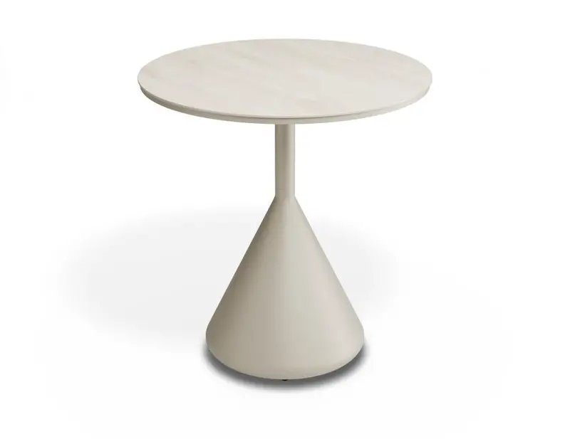 Kora Outdoor Cafe Table – 71Cm Round, Latte Frame With Dune Ceramic Top 1