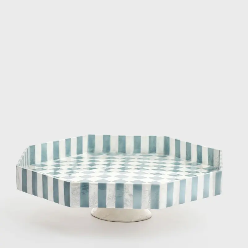 Large Blue Checkered Capiz Shell Tiered Cake Stand 1