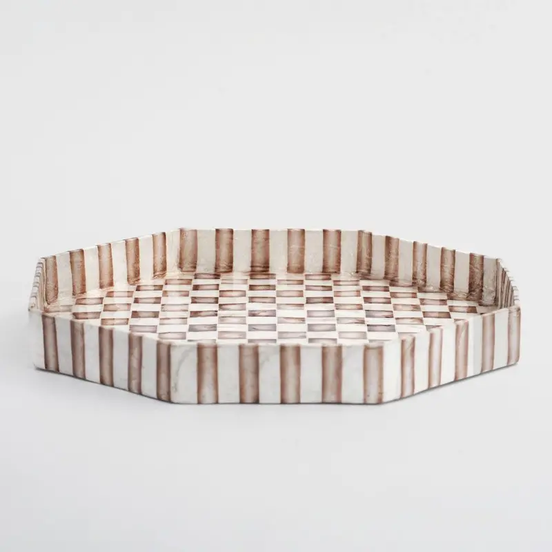 Large Brown Checkered Capiz Shell Serving Tray 1