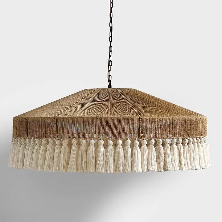 Large Handwoven Raffia Pendant Light With Cotton Accents – Arignon 1
