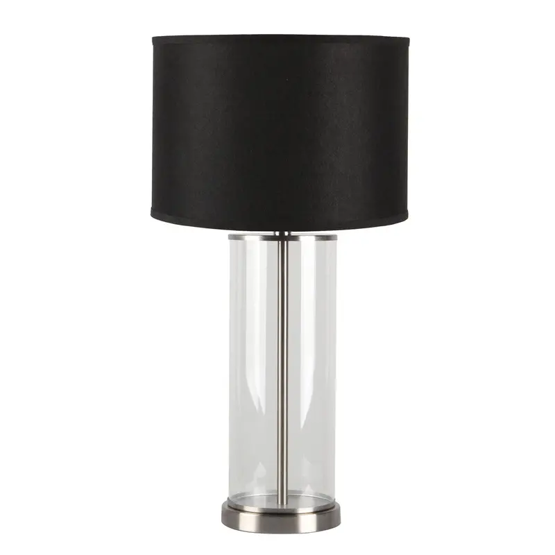 Left Bank Table Lamp With Brushed Nickel Base And Black Fabric Shade 1