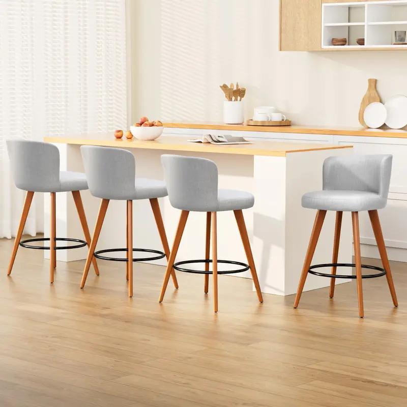 Light Grey Fabric Bar Stools With Circular Footrest (4-Pack) 1