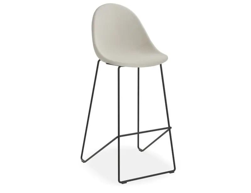 Light Grey Fabric-Upholstered Pebble Bar Stool – 75Cm Seat Height With Black Frame 1