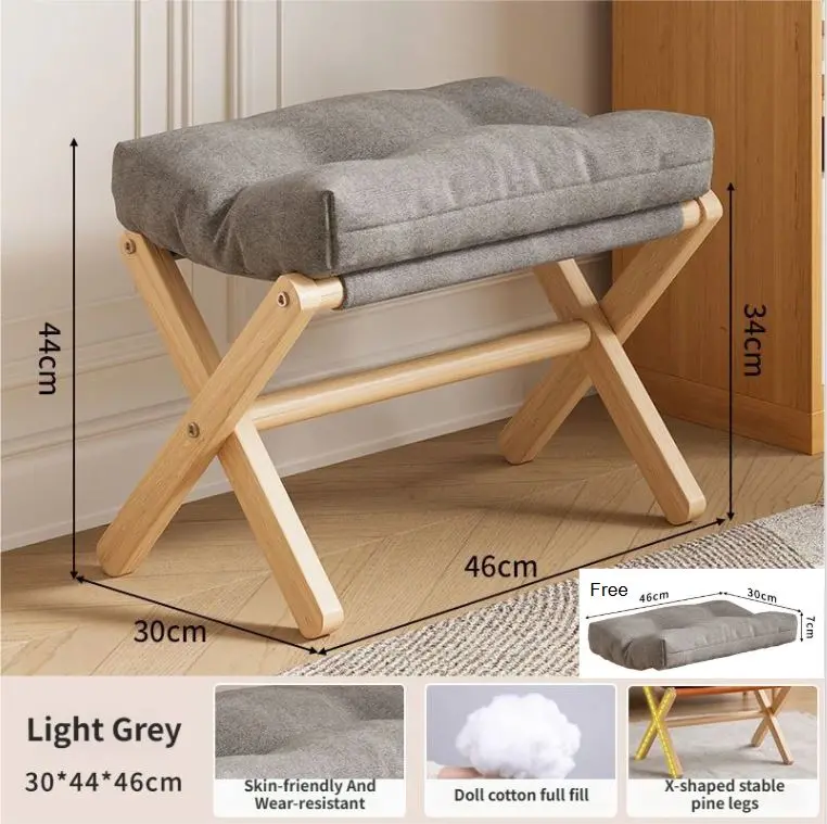 Light Grey Linen Foldable Ottoman With Spare Cushion – Versatile Leg Rest 1