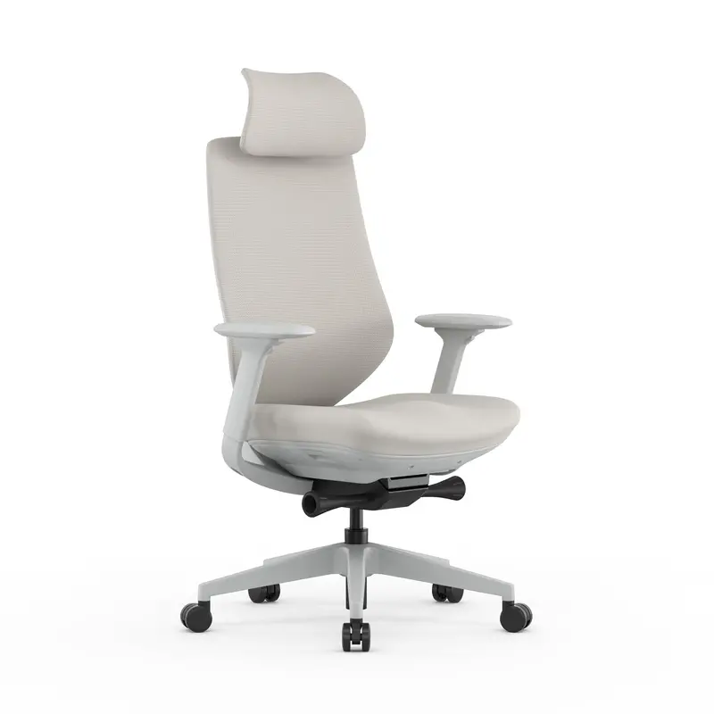 Light Grey Mesh Office Chair With Adjustable Headrest 1