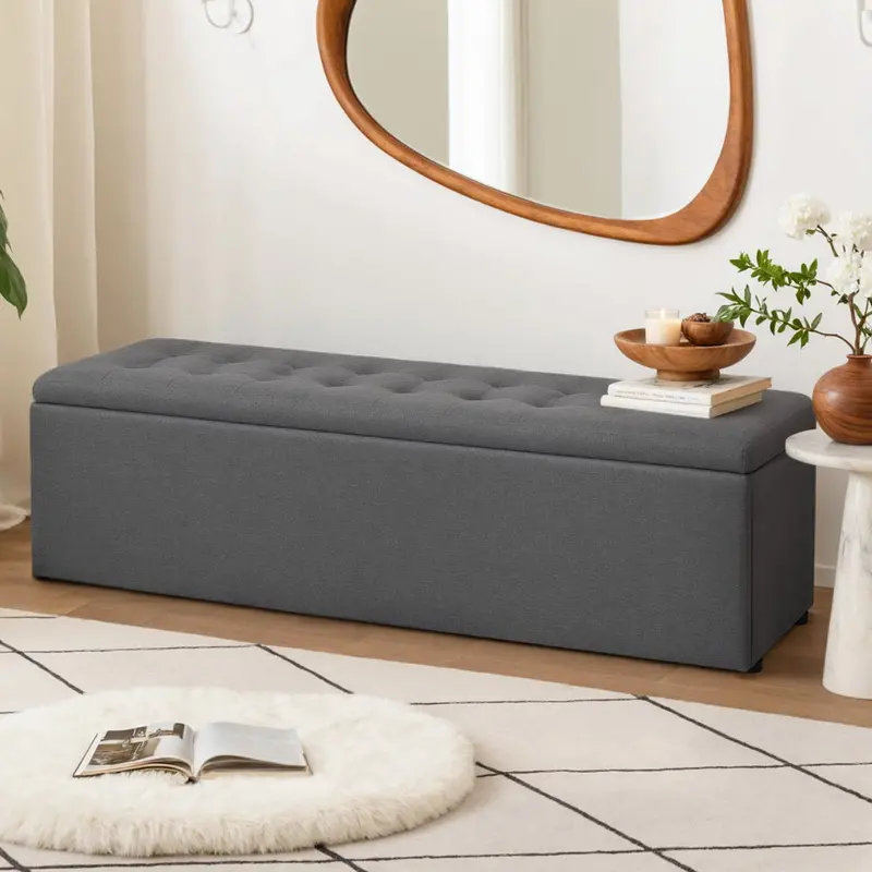Linen Storage Ottoman – 140Cm Dark Grey Blanket Box 1