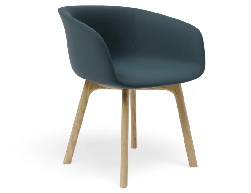 Lonsdale Natural-Finish Armchair – Navy Blue Fabric 1