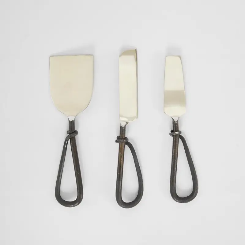 Loop-Handle Cheese Serving Set – 3-Piece Wood And Metal Combo 1