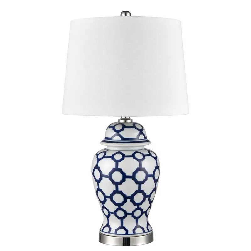 Lucca Blue And White Ceramic Jar Table Lamp With Matching Shade 1