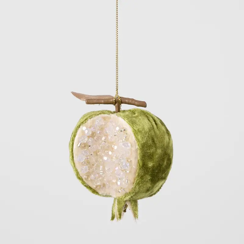 Luxe Beaded Pomegranate Ornament – Green 1