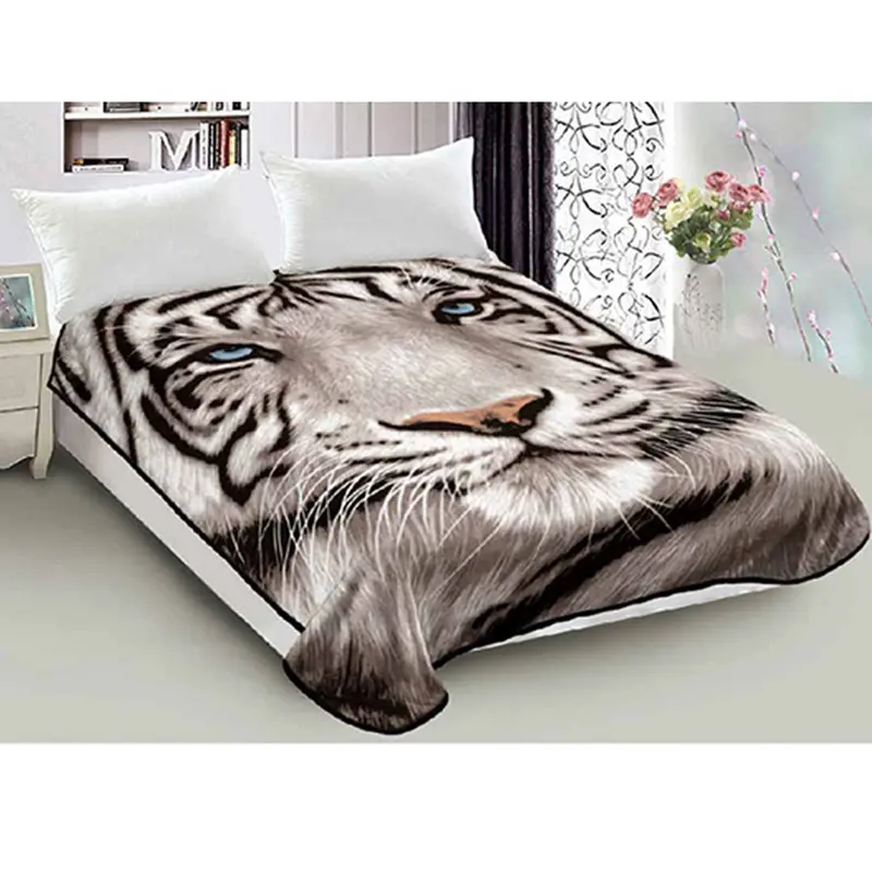 Luxury Reversible Mink Blanket – Blue-Eyed Tiger Print, 800Gsm, Queen (200 X 240 Cm) 1