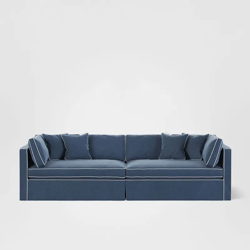 Marbella 4-Seater Sofa In Navy With White Piping 1