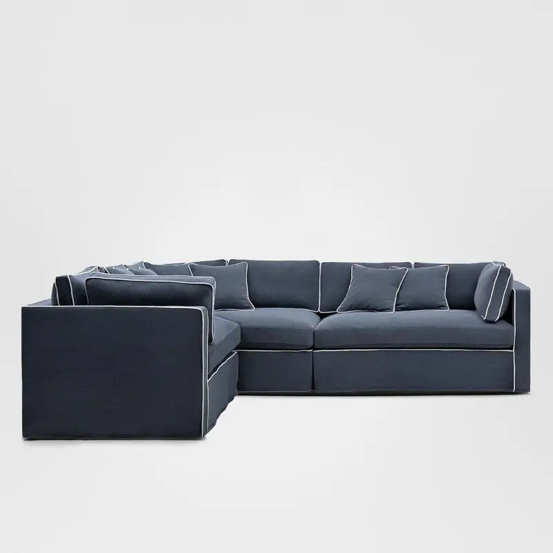 Marbella Modular Sofa In Navy With White Piping – Left-Facing 1