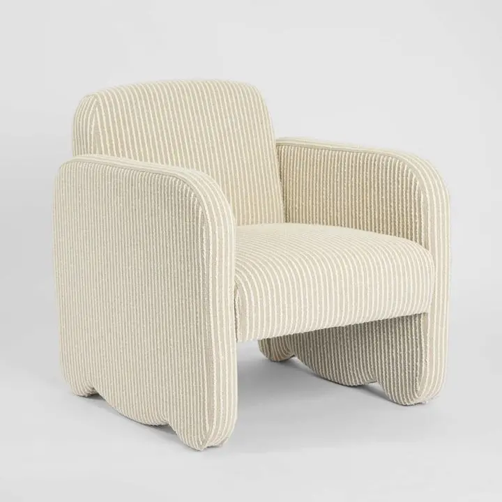 Margot Armchair In Natural Rattan And White Stripe Fabric 1