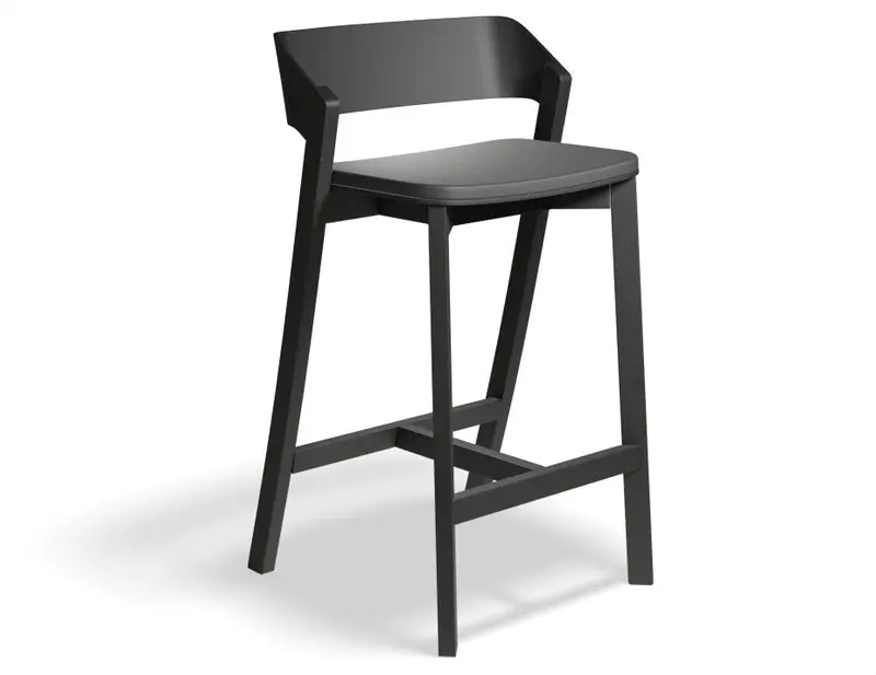Merano Black-Stained Kitchen Stool With Black Cushioned Seat – Ton Design 1