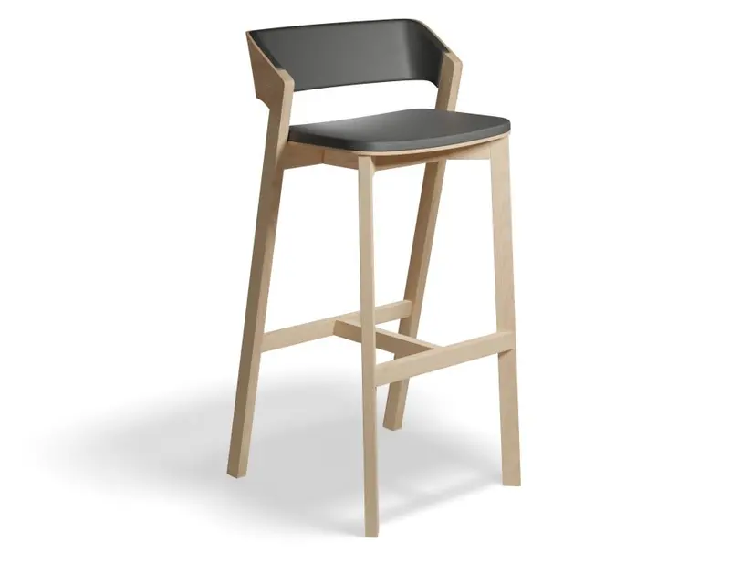 Merano Stool – Natural Oak With Black Padded Seat (Ton) 1
