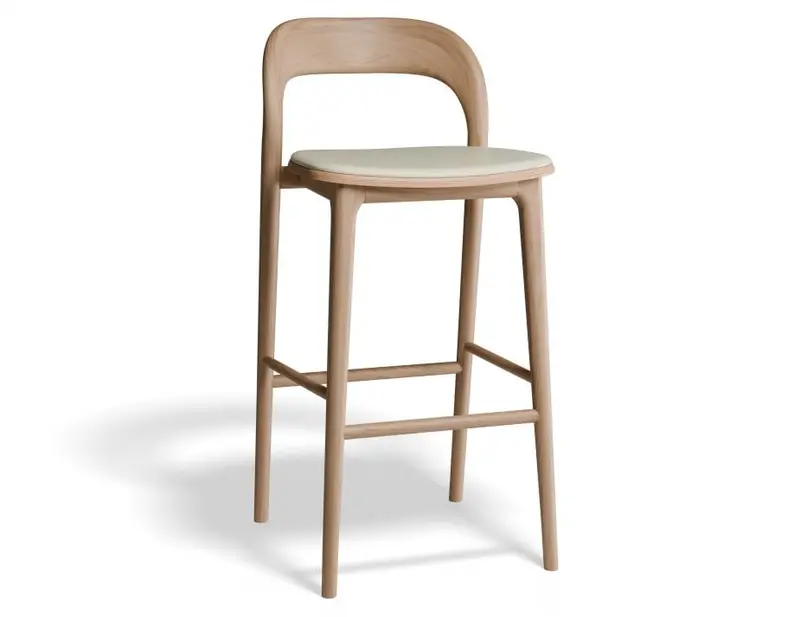 Mia Bar Stool With Natural Frame & White Vegan Leather Pad – 75Cm Height 1