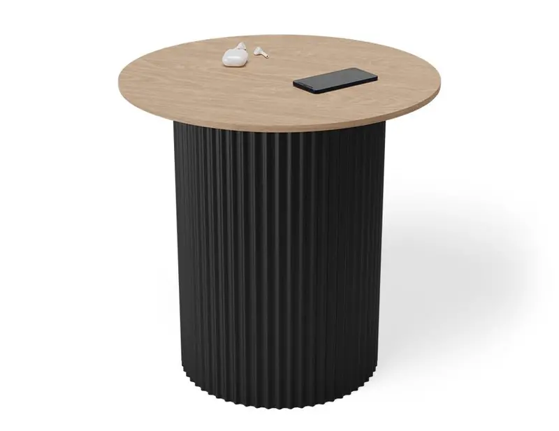 Mimi Black Top With Natural Wood Base Side Table 1